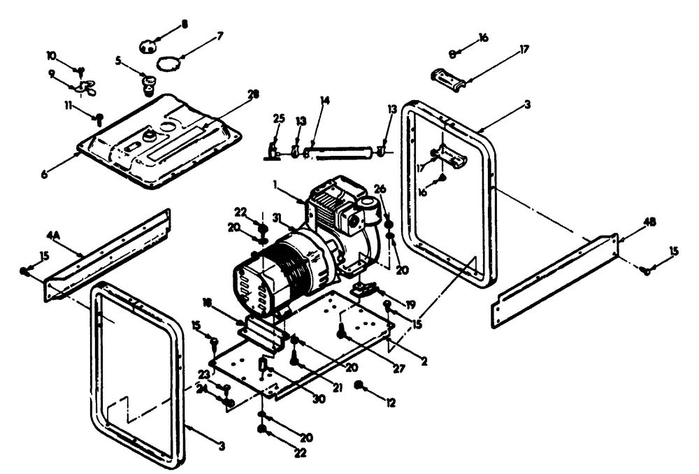 Mounting Base Diagram and Parts List for 8865-8-L4000  Briggs and Stratton Generator